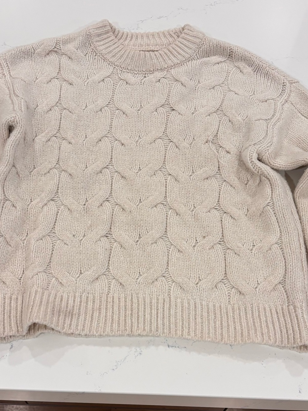 LC Lauren Conrad Beige Cable Knit Crewneck Sweater